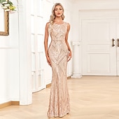 ieftine șampanie-Rochii de seară tip sirenă aurii rochie din paiete invitată la nuntă prom lungime de podea fără mâneci decolteu cu cristale rochie de bal mascat rochie care impresionează.