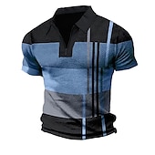 billiga Color Block Polo för män-Herr Rutig Pikétröjor med dragkedja Golftröja Kortärmad Polotröjor Skjortor med krage Vintage Ledigt Semesterkläder Högtidskläder Festivalkläder 3D-utskrift Quarter Zip Polo Ljusgrön Rubinrött Blå