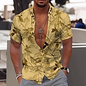 preiswerte Tropische Pflanzen-Herren Tropische Blumen Blätter Hemd Hawaiihemd Sommerhemd Aloha-Shirt Kurze Ärmel Hemd Umlegekragen Modisch Designer Brautkleider schlicht Outdoor Strasse Casual Weiß Gelb Rosa 3D-Druck S M L
