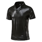 preiswerte Klassisches Poloshirt für Herren-Herren Poloshirt Golfhemd Klub Kubanisches Halsband Kargen Kurzarm Brautkleider schlicht Wellen Neuheit Knopf vorne Regular Fit Silber Schwarz Gold Poloshirt