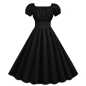 preiswerte Kleider-Retro Vintage 1950er Urlaubskleid Flapper Kleid Swing-Kleid Einfarbig Kostüm Damen Maskerade Alltagstauglich Junggesellinnenabschiedsparty Erwachsene Kleid Abschlussballkleider