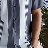 economico camicia da uomo con bottoni-Per uomo Camicia Camicia Estiva Camicia casual Camicia da Spiaggia Camicia da Bowling Camicia con Bottoni Grigio Manica Corta A righe Collo ripiegato Vacanza Quotidiano Abbigliamento Cotone Misto