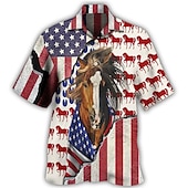 cheap Tropical Plants-Men&#039;s Flag Horse Graphic Prints Shirt Summer Hawaiian Shirt Short Sleeve Shirt Turndown Casual Hawaiian White Red Blue Brown Print Button-Down Clothing Apparel Tropical Fashion Hawaiian Soft