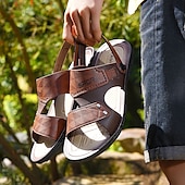 cheap Casual Sandals-Men&#039;s Casual Slip-On Brown Sandals – Lightweight Open-Toe Design with Double Straps and Cushioned Sole