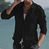 economico Vacanza-Per uomo Camicia camicia di lino Camicia estiva Abbigliamento mare Camicia con bottoni Tinta unica Da mare Curise Nero Bianco Rosa Blu marino Manica lunga Colletto Primavera estate Abbigliamento