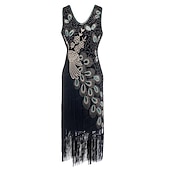 cheap Outfits-Retro Vintage Roaring 20s 1920s Flapper Dress Dress Outfits Necklace / Earrings The Great Gatsby Wedding Guest Sequins Tassel Fringe Women&#039;s Party / Evening Masquerade Wedding Reception Adults&#039; Dress