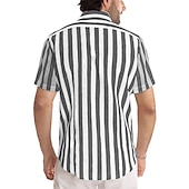 billige skjorte for menn-Herre Skjorte Uformell skjorte Stripete skjorter grå blå Svart Blå Grønn Grå Kortermet Stripe Aftæpning utendørs Dagligdagstøy Trykt mønster Klær Polyester Mote Gatemote Fritid