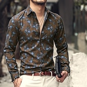 preiswerte Pflanzen Muster-Herren Blumen Hemd Hawaiihemd Sommerhemd Knopfhemd Langarm Modisch Strassenmode Brautkleider schlicht Casual Festtage Wochenende Frühling Herbst Umlegekragen Bedruckt Button-Down Wein Rote Grün