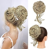 abordables Chignons-chignon désordonné morceau de cheveux chouchou ébouriffé extensions de cheveux chignon chignon bouclé ondulé queue de cheval synthétique chignon pour femmes filles