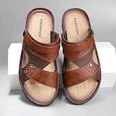 cheap Casual Sandals-Men&#039;s Casual Slip-On Brown Sandals – Lightweight Open-Toe Design with Double Straps and Cushioned Sole
