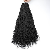 cheap Crochet Hair-Crochet Box Braids Curly Ends 144 Strands 22 Inch Bohomian Crochet Braids Box Braids 3X Goddess Box Braids Crochet Hair Synthetic Crochet Braids Hair Extensions