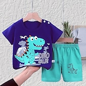 halpa Setit-2 osainen Lapset Poikien T-paita ja shortsit Asu Eläin Piirretty Lyhythihainen Puuvilla Aseta Kausaliteetti Muoti Päivittäin Kesä Kevät 3-7 vuotta Lyhyt setti 12-Dinosaur Paradise Lyhyt setti
