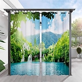 billiga Vattentäta gardiner-2 paneler utomhus gardin integritet vattentät, glidande uteplats gardin draperier, pergola gardiner grommet 3d landskap för lusthus, balkong, veranda, fest, hotell