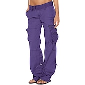 cheap Women&#039;s Cargo Pants-Women&#039;s Normal Cargo Pants Tactical Cargo Pants Trousers Chic &amp; Modern Casual / Sporty Full Length Low Waist Plain Pocket Baggy Comfort Inelastic Sports Weekend Black Pink Wine Dusty Blue Summer