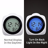 abordables Radios y relojes-Reloj despertador de proyección digital para el hogar, reloj despertador multifunción con voz que habla, pantalla LCD con termómetro electrónico, proyección de techo de pared de tiempo