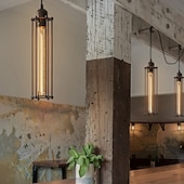 economico Luci Isola cucina-lampada a sospensione a led lungo 17,5 &quot;gabbia tubolare gabbia nera o in ottone edison ciondolo barra sospesa - lampada da soffitto a filo nero illuminazione industriale