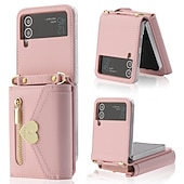 お買い得  サムスン用ケース-電話 ケース 用途 サムスンのギャラクシー Zフリップ6 Z Flip 5 Z Flip 4 Z Flip 3 ハンドバッグの財布 ウォレットカードケース フリップ ジッパ－ 取り外し可能なクロスボディストラップ付き ソリッド PUレザー
