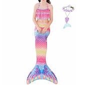 cheap Mermaid Swimsuit-Kids Girls&#039; Five Piece Mermaid Swimwear Swimwear Bikini Swimming Rainbow Cute Sexy Print Bathing Suits 3-10 Years Summer Light Blue Rose Gold