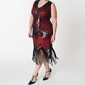 economico Abiti degli anni '20-Anni Ruggenti Anni 1920 Midi Vestito Abito Flapper Abito da Ballo Taglie Forti Normale Senza maniche Il grande Gatsby Charleston Invitato al matrimonio Paillettes Scollo a V Costume Per donna