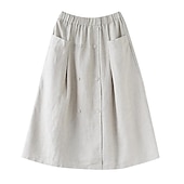 cheap Plain Skirts-Women&#039;s Skirt A Line Long Skirt Linen Skirts coastal grandma style Basic Casual Long Midi Skirts Solid Colored Pocket Split Ends Street Daily Black Brown Green Apricot Spring &amp; Summer Cotton Linen