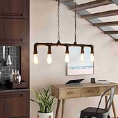 abordables Design linéaire-Suspension industrielle 5 lumières 90cm tuyau en fer forgé vintage finition noire lustre steampunk bar bistro restaurant éclairage