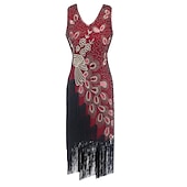 cheap Outfits-Retro Vintage Roaring 20s 1920s Flapper Dress Dress Outfits Necklace / Earrings The Great Gatsby Wedding Guest Sequins Tassel Fringe Women&#039;s Party / Evening Masquerade Wedding Reception Adults&#039; Dress