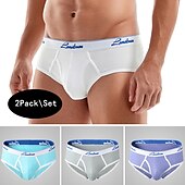 お買い得  メンズブリーフ下着-男性用 2パック ブリーフ ポリエステル 高通気性 ソフト カラーブロック ミディアムウエスト ホワイト イエロー