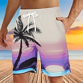 cheap Tropical Plants &amp; Flowers-Men&#039;s Graphic Coconut Tree Swim Trunks Swim Shorts Board Shorts Mid Waist Streetwear Hawaiian Boho Casual Daily Holiday Drawstring Elastic Waist 3D Print Designer Clothing Apparel