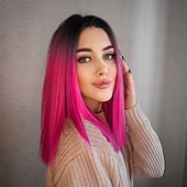 economico Parrucche da festa-parrucca verde menta parrucca corta liscia bob parrucche ombré parrucche per donne e ragazze resistenti al calore parrucca sintetica colorata per feste cosplay 14 pollici parrucca di carnevale