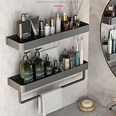 cheap Shower Caddy-Shower Caddy Bathroom Shelves Wall Mounted Gun Grey Storage Organizer Rack Bathroom Kitchen Bathroom Hardware Pendant Bathroom Shelf Space Aluminum Shower Rack Corner Shelf Square Bath Shower Shelf