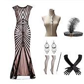billige Antrekk-Den store Gatsby Lang Lengde Flapper kjole Kjoler Drakter Den store Gatsby Bryllupsgjest Paljetter Paljetter Dame Maskerade Festkveldsklær Fest / aften Bryllupsmottagelse Voksne Kjole Hansker Sokker