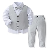 voordelige Jongens formeel pak-4-delig Peuter Jongens Shirt &amp; broek Kleding Effen Kleur Lange mouw Katoen Set School Modieus Aanbiddelijk Lente Herfst 3-7 jaar blauw Grijs Licht Blauw