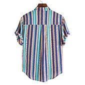 voordelige heren overhemd met knopen-Voor heren Overhemd Zomer overhemd Normaal shirt Overhemd met knopen Gestreepte shirts Geel Blauw Rood Donkerblauw Korte mouw Gestreept Band Kraag Vakantie Straat Afdrukken Kleding 100% katoen