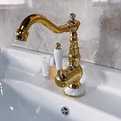 economico Classici-miscelatore monocomando per lavabo da bagno in ottone, rubinetti monocomando per lavabo a ponte rubinetto in ceramica, rubinetti monoforo per tubo flessibile freddo e caldo