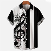 preiswerte Herren Bowling-Shirt-Herren Noten Hemd Bowlinghemd Knopfhemd Kurzarm Sport Mode Streetwear Lässig Täglich Wochenende Sommer Frühling Umlegekragen Druck Button-Down Schwarz / Weiß Schwarz Weiss + schwarz Weiß Orange