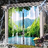 billiga Vattentäta gardiner-2 paneler utomhus gardin integritet vattentät, glidande uteplats gardin draperier, pergola gardiner grommet 3d landskap för lusthus, balkong, veranda, fest, hotell