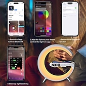 お買い得  スマートライト-リズムRGBICライトバーLEDスマートライトBluetoothスピーカーアラームクロック調光可能ウェイクアップライトアラームクロックワイヤレス充電テーブルランプ