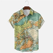Men's Map Graphic Prints Shirt Short Sleeves Shirt Turndown Vacation Street Green Print Button-Down Clothing Apparel Vintage Sports Fashion Streetwear4