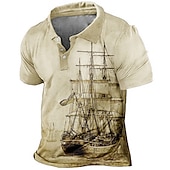 Χαμηλού Κόστους Ανδρικό Vintage Polo-Ανδρικά Ναυτικό Μπλουζάκια πόλο Πουκάμισο γκολφ Κοντομάνικο Μπλουζάκια πόλο Πουκάμισα με γιακά Βίντατζ Καθημερινό Ρούχα διακοπών Ρούχα σκάφους Ρούχα για πάρτι Κουμπιά 3D εκτύπωση