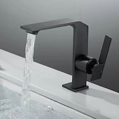 cheap Classical-Waterfall Bathroom Sink Mixer Faucet Brass, Single Handle Basin Taps One Hole Faucets with Hot and Cold Hose, Waterfall Spout Brass Bath Tap Chrome Black Gold Grey