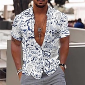 voordelige Tropische planten-Voor heren Bloemig Tropische bloemen Overhemd Hawaiiaans overhemd Aloha-shirt Lange mouw Overhemd Strijkijzer Modieus Streetwear Ontwerper Buiten Straat Casual Wit blauw Licht Blauw S M L