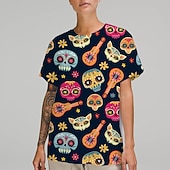 preiswerte T-Shirts-Zuckerschädel Mexikaner T-Shirt-Ärmel Bedruckt Grafik Für Paar Herren Damen Erwachsene Maskerade 3D-Druck Casual