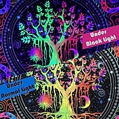 cheap Blacklight Tapestries-Blacklight Tapestry UV Reactive Glow in the Dark Glow Party Neon Tree of Life Mandala Psychedelic Trippy Misty Hanging Tapestry Wall Art Mural for Living Room Bedroom