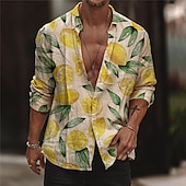 billiga Mat och Dryck-Herr Citron Skjorta Hawaii skjorta Aloha skjorta Långärmad Skjorta Nedvikt Sport Mode Streetwear Utomhus Gata Ledigt Gul S M L