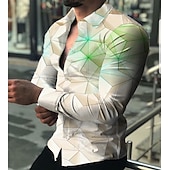お買い得  幾何学模様-男性用 カラーブロック 幾何学模様 ジオメトリ シャツ ボタンアップシャツ 長袖 ファッション デザイナー カジュアル アウトドア カジュアル 祝日 秋冬 折襟 プリント ボタンダウン ブラック ホワイト ルビーレッド ブルー グリーン