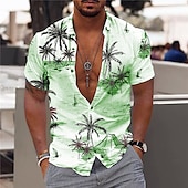billiga Tropiska växter-Herr Kokosnötsträd Aloha Tropiska växter Skjorta Hawaii skjorta Kortärmad Skjorta Nedvikt Mode Hawaiisk Designer Utomhus Gata Ledigt Ljusrosa Svartvit Vit Tryck S M L