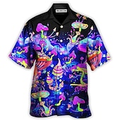 economico Cibo &amp; Bevande-Per uomo Funghetto Camicia Camicia hawaiana Camicia Aloha Camicia Collo ripiegabile Di tendenza Originale Informale Esterno Strada Informale Nero Giallo Nero - viola S M L