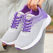 abordables Baskets femme-Chaussures de course respirantes en tricot pour femmes – baskets légères à lacets pour la marche, la salle de sport et les sports décontractés