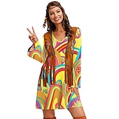cheap Dresses-Retro Vintage 1970s Disco Dress Flare Cuff Sleeve Hippie Printing Women&#039;s Masquerade Party &amp; Evening Pride Parade Pride Month Adults&#039; Dress