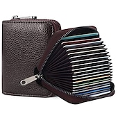 cheap Card Holders &amp; Cases-RFID 20 Card Slots Credit Card Holder Genuine Leather Small Card Case for Women or Men Accordion Wallet with Zipper